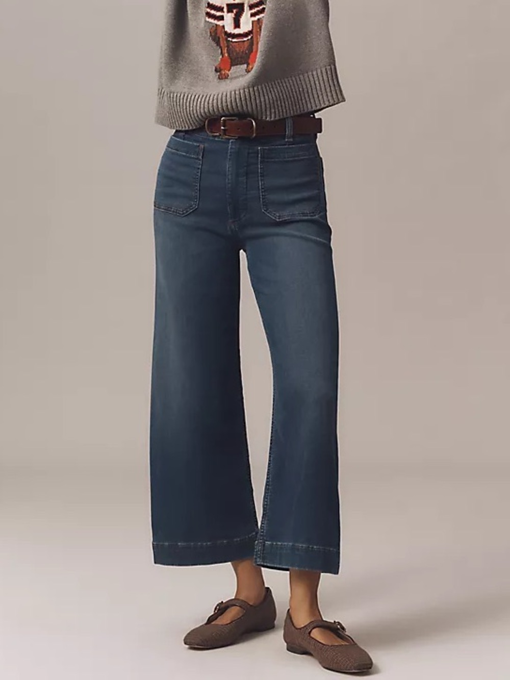 Maeve The Colette Knit High-Rise Wide-Leg Cropped Jeans in Dark Blue - 29